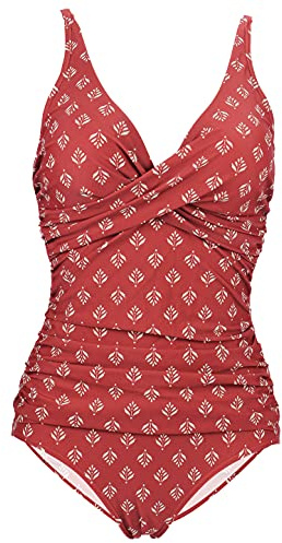 Laorchid endelad baddräkt badmode v-ringad baddräkt för kvinnor med magen push-up badmode baddräkt med hög midja, Röd blommig, 44