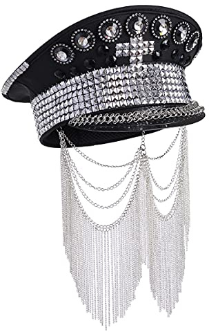 COSDREAMER Damen Burning Man's Day Pailletten Cap Urlaub Militär Kapitän Hut Steampunk Hut Dress Up Party Hut Feder Klassische Militärmütze (Gold), gold, One size