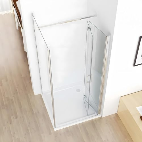 MIQU Duschkabine 90 x 120 x 195 cm Eckeinstieg Falttür Duschabtrennung, 90 Faltbar Duschtür mit 122 Seitenwand 6/8 mm NANO ESG Glas Duschwand, Drehfalttür Komplett Dusche ohne Duwchwanne