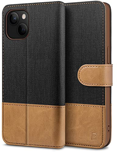 BEZ Handyhülle für iPhone 13 Hülle Klappbar, Lederhülle Case PU Leder Kompatibel für Apple iPhone 13, Tasche Klapphülle mit Kartenfach, Ständer, Magnetverschluss, Schwarz
