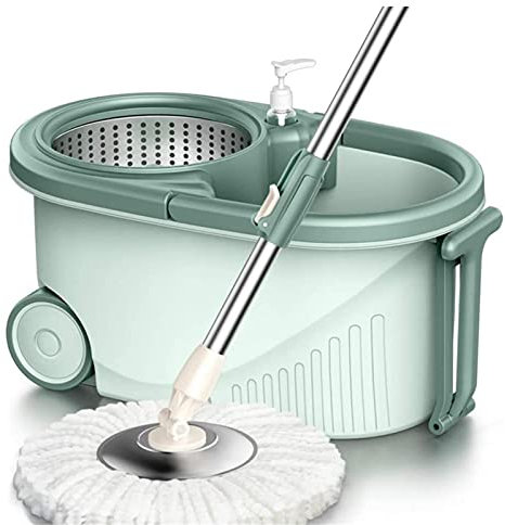 BKWJ Spazzoloni e secchi per Il Pavimento a Secco, Spin Mop e la Benna con 2 Microfibra Mop Heads, Pavimento Facile Pulizia rotanti Mops