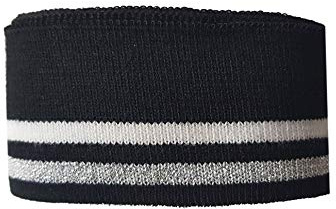 Strickbündchen, Collegebündchen in Schwarz mit Streifen in Weiß/Silber 120 x 3,5 cm, Schwarz