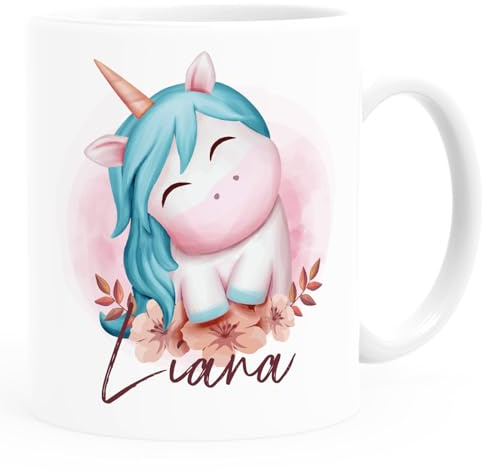 SpecialMe® Kinde-Tasse Kunststoff Einhorn personalisiert Namenstasse Geschenk für Mädchen Weiss Kunstoff-Tasse