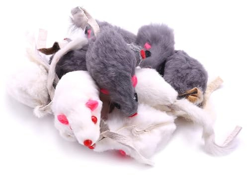 Prodmore Echtes Kaninchen Fell MäUse Katzen Spielzeug Haustier Spielzeug Kinder Spielzeug 12Er Pack
