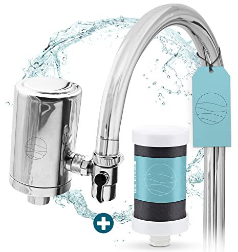 up!water® Wasserfilter für Wasserhahn | Edelstahl | Leitungswasser filtern | Filter für Armatur | Trinkwasserfilter mit Kartusche aus nachhaltigem CoconutBlock