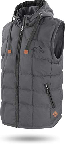normani OUTDOOR SPORTS Wattierte Steppweste Bodywarmer - 100% Winddichte Outdoor Weste mit Lederpatch, Kapuze und Stehkragen Farbe Grau Größe L/52