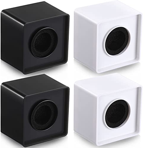 Landhoow 4 Pcs Mic Flags Square Cube Microphone Flags Station Portable Custom Interview Mic Station with Foam Microphone Accessories for Interview Reporter Host Halloween Cosplay(White, Black)