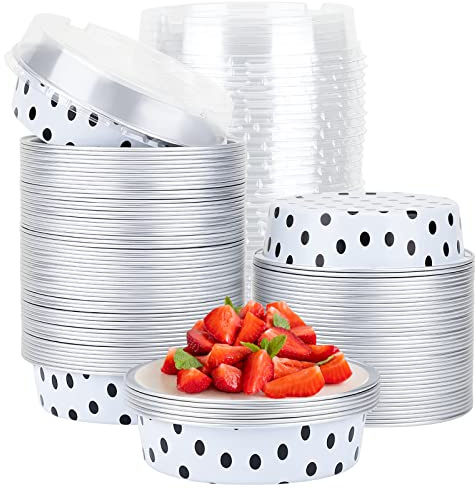 Beasea Lot de 100 mini moules à tarte avec couvercles - 10,2 cm - 227,8 g - Boîtes rondes en aluminium jetables pour cupcakes, desserts, muffins, ramequins et quiches