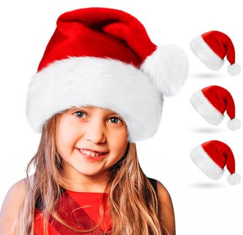 BOSONER Santa Hat Kids,Toddler Santa Hat,Red Velvet Santa Claus Hat For Xmas Party,Christmas Hat For Boys Girls Child Infant
