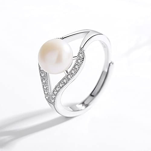 Anillos De Perlas Naturales De Agua Dulce De 8mm para Mujer, Anillos De Piedras De Plata De Ley 925, Joyería Ajustable para Bodas