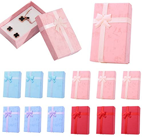 Hileyu Jewelry Gift Box 12pcs Gift Boxes with Lids Small Jewellery Gift Boxes Rectangle Necklace Ring Boxes Earring Bracelet Packaging Organizer Storage Case for Wedding Birthdays Christmas (5 * 8cm)