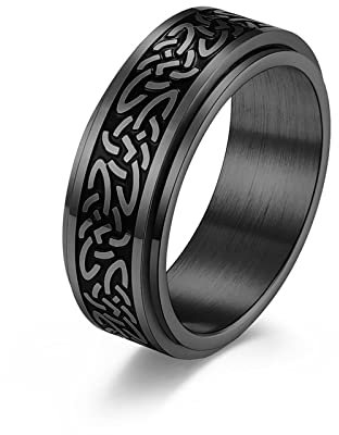 Anxiety Ring Black, Edelstahlring für Männer Anti Stress Keltischer Knoten 65 (20.7) Schmuck Spinner Geschenk