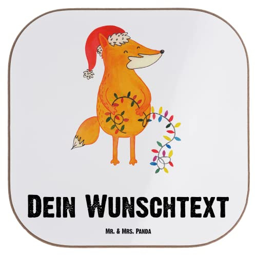 Mr. & Mrs. Panda Personalisierter Bierdeckel Fuchs Weihnachten - Personalisierte Geschenke, Glasuntersetzer personalisiert, untersetzer, Weihnachtsmann, Winter, Geschenk, Nikolaus, Heiligabend