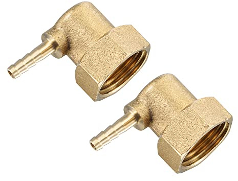 M METERXITY 2pz Ottone Tubo flessibile Dentellato Raccordi - Gomito Ottone 4mm Tubo Connettori Applica a Acqua Carburante (G1/2 Femmina Girevole Dado)