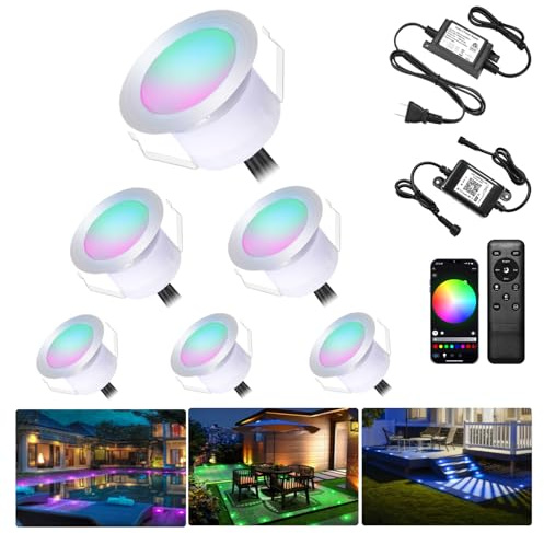 INDARUN RGB Deck Lighting φ1.22 Deck Lights Outdoor Waterproof, 12V Low Voltage Deck Lights with Remote, Smart Deck Stair Step Light Work with Google Alexa, Landscape Lighting for Floor Pathway Patio