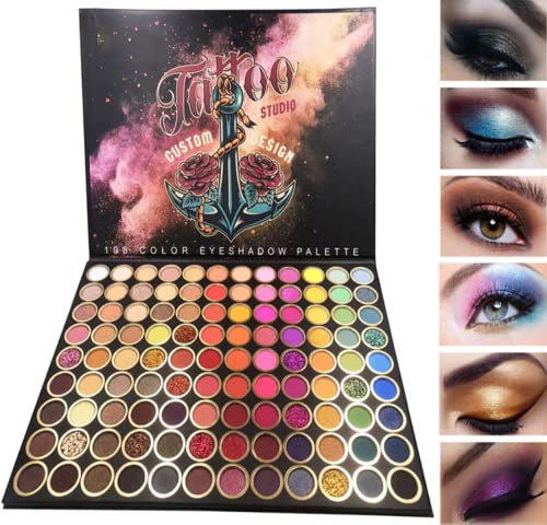 108 Colori Professionale Eyeshadow Palette, Matte Shimmer Glitter Colorato Ombretto, Altamente Pigmentato Impermeabile Lunga Durata Nude Make Up Palette Occhi