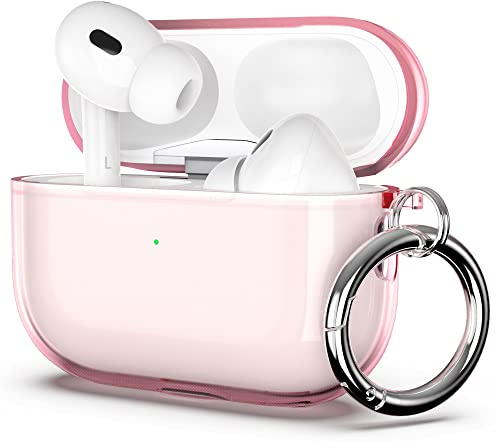 ULAK für AirPods Pro 2/1 Generation Hülle, Durchsichtig Rosa mit Karabiner | Vergilbungsfreie TPU Stoßfest Dünn Schutzhülle mit Schlüsselanhänger Transparent hülle für Apple AirPods Pro 1&2 (2022/2019)