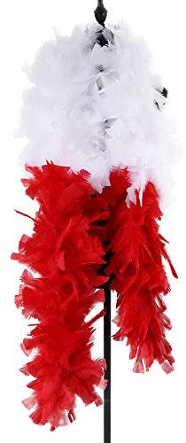 SYSUII Federboa zum Basteln 2 Meter lang Flauschige Truthahnfedern Feder Schal Federstola DIY Mädchen Verkleidung Zubehör Theater 20er Jahre Karneval Halloween Fasching Kostümzubehör -Weiß + Rot