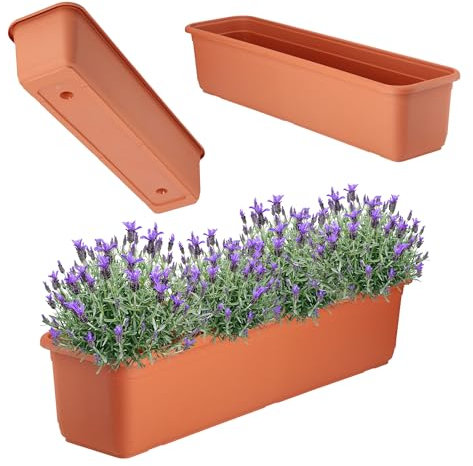 KADAX Jardinière 60 cm, terre cuite, jardinière de balcon, en plastique de qualité supérieure, pour intérieur et extérieur, pot de fleurs pour balcon, terrasse, rebord de fenêtre