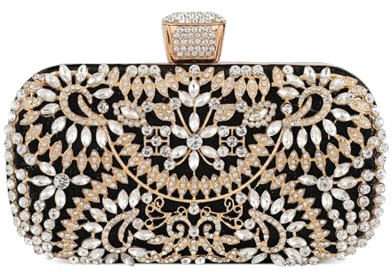 DIRRONA Strass Damen Handtasche Elegante Hochzeits Braut Clutch Bag Exquisite Kettentasche Glitzer Party Crossbody Frauen Mode Umhängetasche Jährliches Treffen Prom Abendtasche Schwarz A