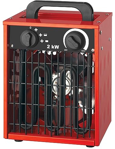 SHX Industrie-Heizlüfter 2000W SHX308HEAT2022 – 2000 Watt, Heizelement aus rostfreiem Stahl, 3 Betriebsmodi, spritzwassergeschützt, einstellb. Thermostat, Überhitzungsschutz, Tragegriff, rot/schwarz