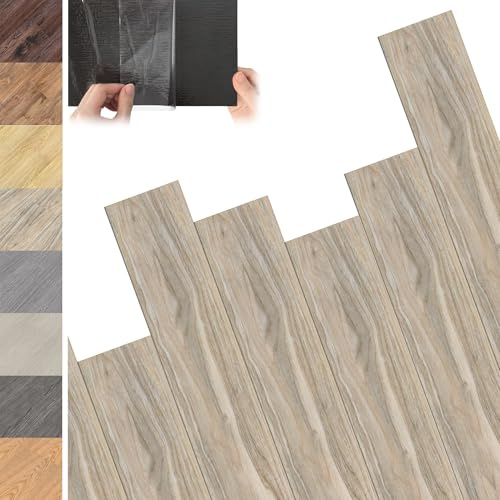 YRHome Revêtement de sol en PVC 5m² en gris clair, dalles auto-adhésives en vinyle, système de clic, effet bois - Revêtement de sol en vinyle pour chauffage par le sol - 36 dalles - 91,44 cm x 15,24