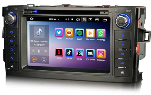 Erisin 7 Pouces 4GO RAM+64GO ROM Android 14 Autoradio Bluetooth GPS Navigateur pour Toyota Auris 2007-2012 Support CarPlay sans Fil Android Auto DSP WiFi 4G Dab+ FM RDS Écran Tactile OBD2 Lecteur CD