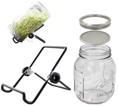 Tarro de germinación, kit de tarros de germinación de semillas, tarros de albañil de germinación, tapas de germinación de acero inoxidable para tarros Mason de boca regular y ancha, tarros de boca