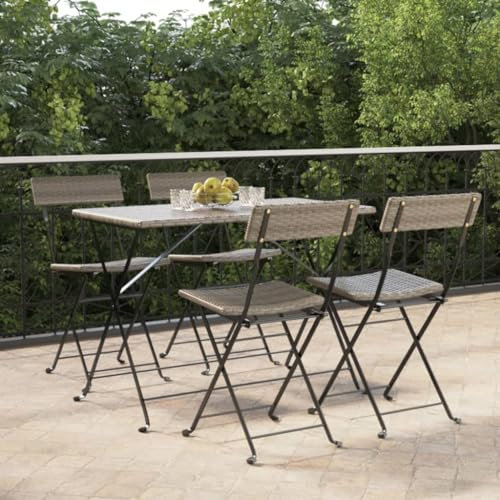 HEFZGDB Bistrostühle 4 STK. Klappbar Grau Poly Rattan und Stahl Sonnenliege Gartenstühle Balkonstuhl Geeignet für Garten, Terrasse, Pool.