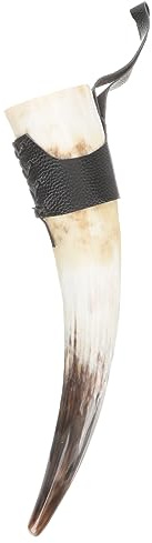 Mikinona Corne à Boire Viking Décorative Capacité Importante Véritable Corne Naturelle Avec Étui Cuir Tasse Originale Pour Boire Vin Et Bière Objet Décoratif Rustique Et Fonctionnel