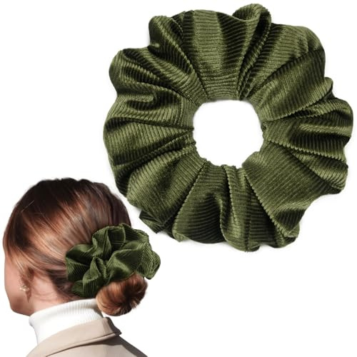 CEELGON Olivgrünes großes Cord-Haargummi, 16,5 cm, Jumbo-Haargummis, übergroßer Pferdeschwanz-Halter für dickes, lockiges Haar, extra groß, Haarschmuck für Damen, Olivgrün