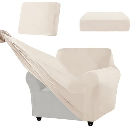 SYLC Sofabezug Mit Separaten Sitzkissenbezug Stretch Samt, Geteilt SofaÜberwürfe Anti-Rutsch, Couch Überzug Für Wohnzimmer/Wohnwagen (beige,XL 80-120cm 3pcs)