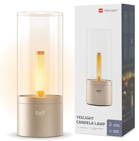 YEELIGHT Lampada da Tavolo Senza Fili, Illuminazione d’Ambiente Portatile, Luce Ambra Calda 1800K, Ricarica USB-C, Dimmer Rotativo, Modalità Respiro Candela, Lampada a Batteria per Casa, Tavolo, Bar