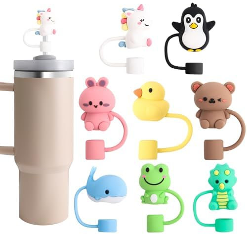 8 Pcs Animal Straw Covers Cap for Stanley Cup, Silicone Straw Topper for Stanley 30&40 Oz Tumbler, Cute Straw Caps in Various Shapes Stocking Stuffers Gift for Women Kids Drinking Caps for 10 mm Tip