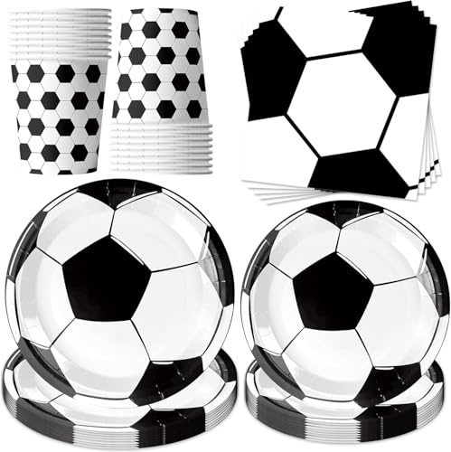 Juego de 50 piezas de vajilla para fiesta de fútbol, vajilla de fiesta, juego de vajilla de fútbol, decoración de cumpleaños para niños, con plato de fútbol, vasos y servilletas