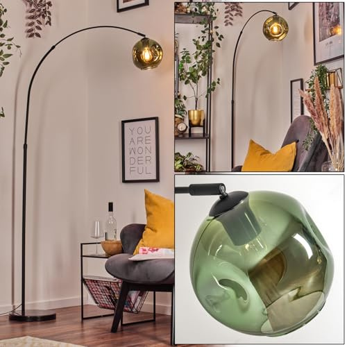 HOFSTEIN Stehleuchte Ripoll, Stehlampe aus Metall/Glas in Schwarz/Grün mit Marmorfuß, verstellbare Leuchte im Retro-Design (Schirm Ø 20 cm), 185 cm, Fußschalter, E27, Wohnzimmer, Schlafzimmer, Büro