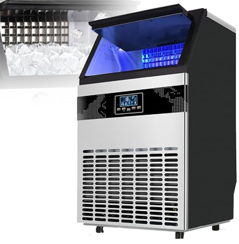 Máquina para fabricar hielo de 220 libras por día, máquina de hielo comercial, máquina de hielo independiente de acero inoxidable con capacidad de 33 libras, con entrada de agua de 2 vías
