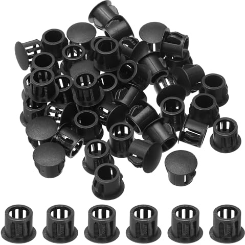 sourcing map 45pcs Nylon Plastic Hole Plugs, 2/5(10mm) Round Drill Screw Hole Plugs Covers Knockout Locking Plastic Plugs Insert End Caps for Kitchen Cabinet Furniture, Black