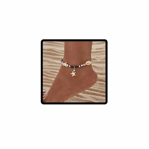 Clataly Étoile de mer pendentif cheville bracelet mixte couleur beige perle coquillage cheville été plage réglable pied bijoux cadeau pour les femmes (Couleur a)