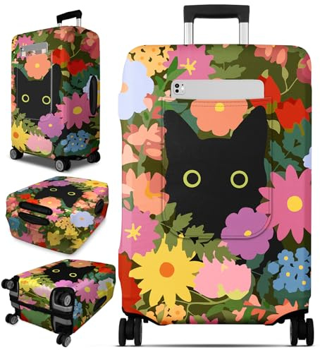 Slohif Luggage Cover for Suitcase Tsa Approved Protector - Cat Luggage Sleeve Large Suit Case Cover Travel Stretch Baggage Case Protective Washable Fit 21-23 Inch Floral