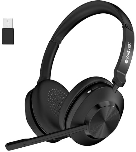 Voistek Wireless Headset with Microphone for Laptop PC, USB Dongle & Mute Button, Bluetooth Computer Headset with Noise Cancelling Microphone, 45Hrs Battery for Home Office, Teams, Zoom, Call Center