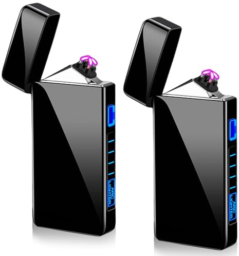 2 STK USB Elektronische Feuerzeug, Electric USB Lighter Lichtbogen Feuerzeugs LED Dual Lichtbogen Feuerzeugs mit Batterieanzeige Winddicht Plasma Feuerzeug per Knopfdruck Auslösen
