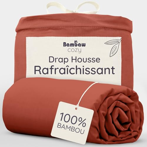 Bambaw Drap Housse Bambou 160 x 200 cm, pour Matelas Épais Jusqu’à 35cm, Drap Housse Ultra Doux et Anti Acariens, Literie en Bambou Durable, Hypoallergénique et Thermorégulatrice (Terracotta)