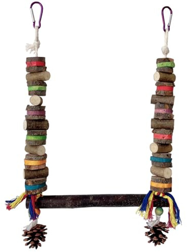 Uqezagpa Bunte Papageienschaukel aus Holz mit Kette zum Aufhängen von Vögeln, zum Kauen und Schleifen von Käfigen, Unterhaltungsschaukel, Sitzstange