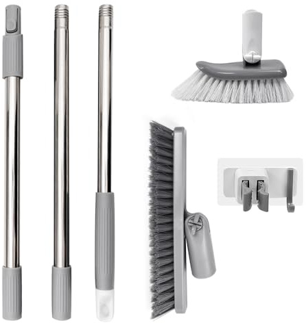 UHETLET Cepillo de Limpieza Extra Fuerte con Mango Largo - Escoba Limpieza para Juntas, Esquinas y Azulejos - Cepillo Fegar Suelo de Cerdas Duras para Limpiar Rejillas y Canalones en Baño y Cocina