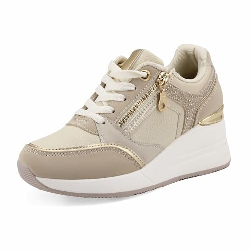 JOMIX Basket Femme avec Fermeture Éclair Chaussure de Marche Compensé Sneakers Casual Légère et Confortable