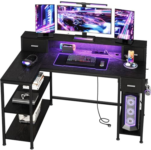 Hzuaneri Bureau Gaming L-LED 132x80cm Noir