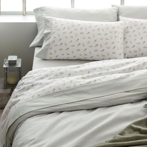 Burrito Blanco | Juego de Sábanas Franela 100% Algodón Cama 90 Menta | 3 Piezas: Bajera, Encimera y Funda Almohada | Sábanas Invierno Cálidas Estampadas | Tacto Suave | Transpirable