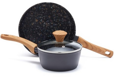 2-Piece Nonstick Cookware Set, 8.5 Inch Frying Pan & 1.43QT Saucepan with Lid | PFAS & PFOA Free Non-Toxic Coating | Induction Compatible, Dishwasher Safe | Pots and Pans Set for Beginner Kitchen