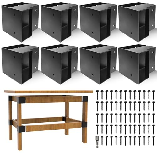 Workbench Corner Brackets Kits, Heavy Duty Steel 2x4 Corner Brackets for Work Table, DIY Custom Workbench, Garage Shelves (Black-8 Pack)
